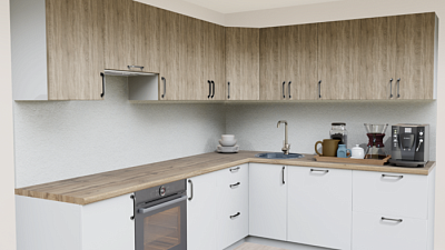 Кухня угловая Дуб Тоскана светлый - Белый софт